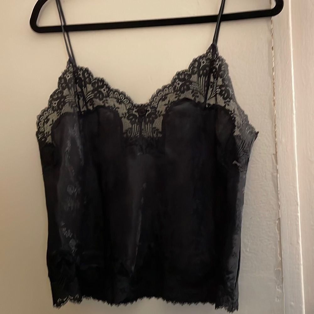 Black satin and lace cami/lingerie top. Slightly cropped